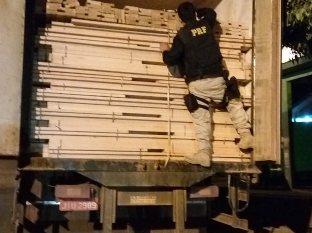 Caminhões carregados com madeira ilegal são apreendidos pela PRF