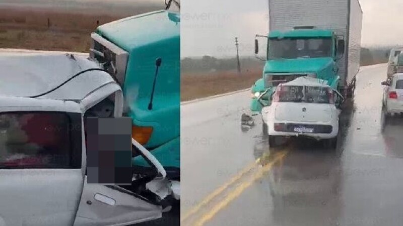 Acidente entre Fiat Uno e caminhão deixa quatro mortos na BR-163