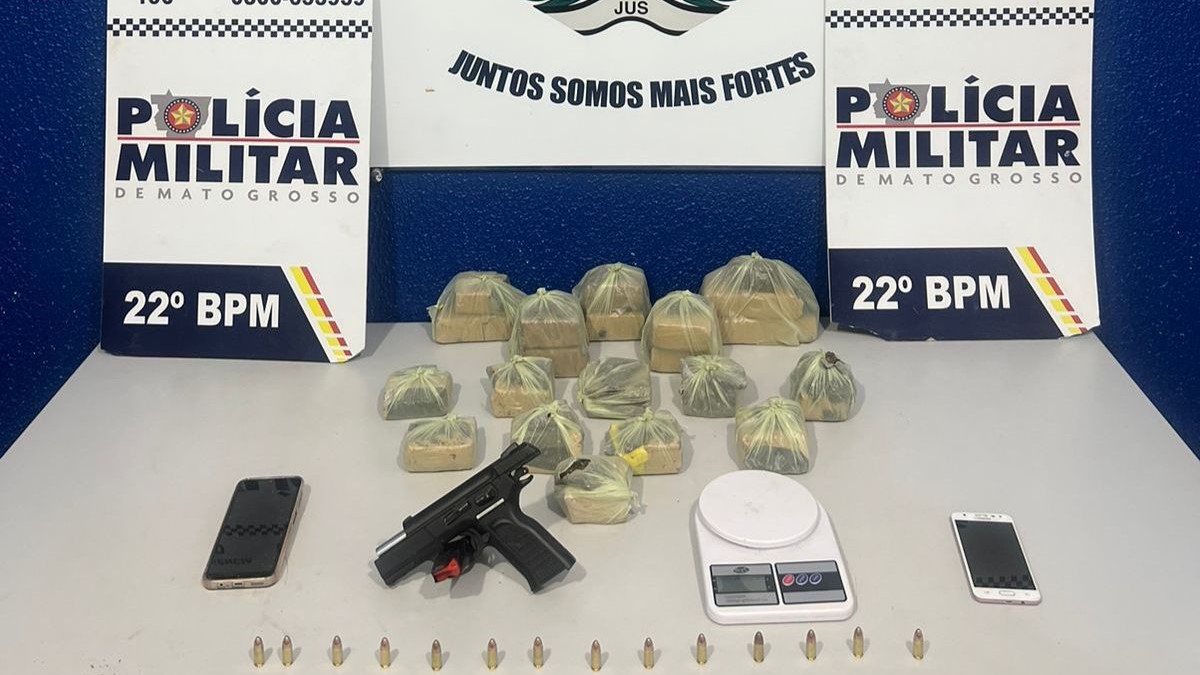 Polícia Militar prende casal com pistola e porções de maconha em Peixoto de Azevedo